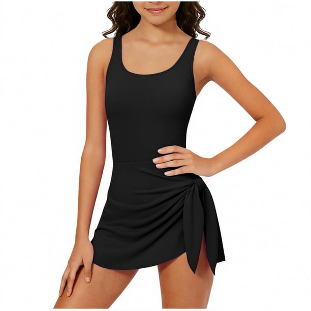 Vestido de Verano de Manga Larga Niños Manga Larga Sólida Cuello Redondo Traje de Baño de Protección Solar, Traje de Manga Larga
