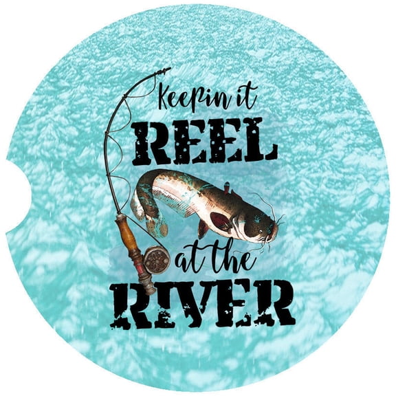 Keepin it Reel at the River Car Coaster, Absorbent Stoneware Car Cup Holder Coaster, Set of 2