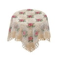 thumbnail image 2 of Retro Lace Tablecloth 35 Inch Embroidered Table Cover Decorative Dining Doily for Wedding & Cafe, White with Pink Flora, 2 of 6