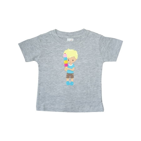 

Inktastic Boy With Ice Cream Blond Hair Blue Shirt Shorts Gift Baby Boy T-Shirt