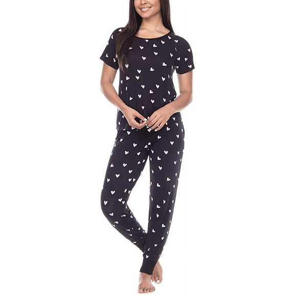 Honeydew Womens 2-Piece Jersey Pajama Jogger Lounge Set (Black Hearts, s)