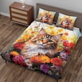 thumbnail image 3 of Welcome Spring Summer Maine Coon Portrait Flower Blue Sky Quilt Bedding Set Cat Lover Kitten Owner Gifts 1 Blanket Bed Cover 2 Pillowcases - 12001, 3 of 5