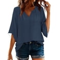 thumbnail image 6 of Craaazy Women's Relaxed Fit V Neck Blouse, Solid Color 3/4 Sleeve Tops, Comfy Casual Shirt for Spring & Summer Gifts, 6 of 8