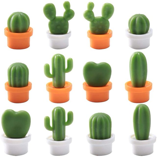 Conjunto de 12 lindos imanes de nevera con forma de cactus, lindos imanes de nevera con patrón. Afortunado Sencillez