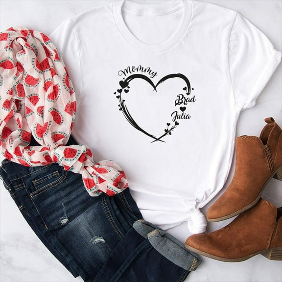 DeliFri Custom Mama Shirt, Personalized Mom Shirt, Shirt with Names, Gift for Mom Mama, Mom Heart Shirt, Custom Grandma Shirt,Mother's Day Gift