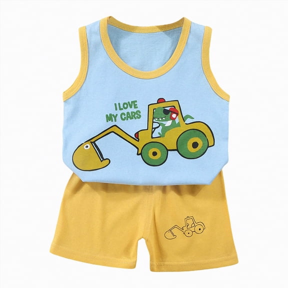 mgoYE 6 Month Boy Clothes Toddler Boys 2-piece Tank Top and Shorts Set Summer Clothes Cotton Shirts and Shorts Kids Outfits|Light Blue 3-4 Years