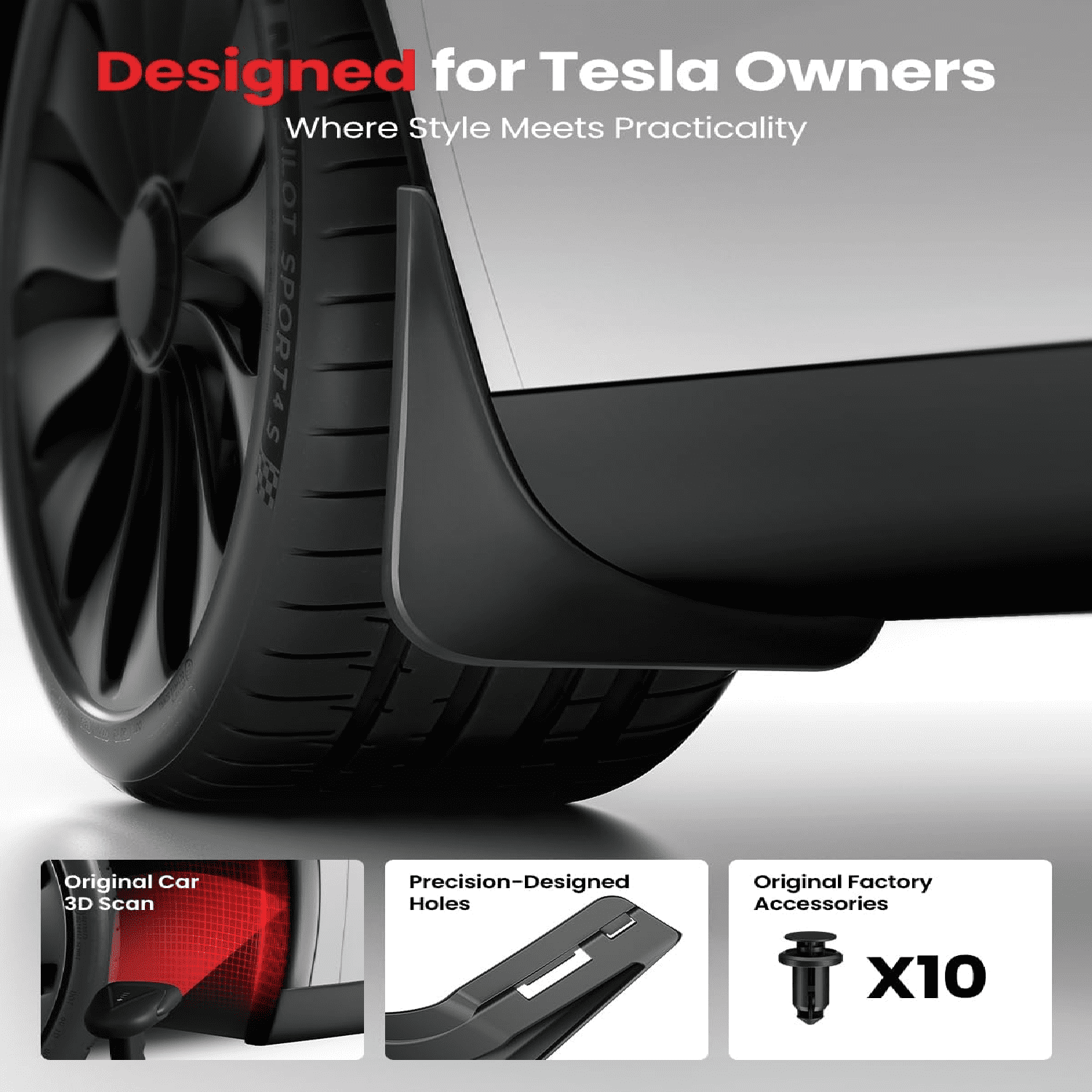 2025 Tesla New Model Y Juniper Accessories - Mud Flaps [Protect Paint, No Drilling Required] All-Weather Mud Guard Body Kits for Model Y Juniper 2025-2026
