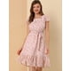 thumbnail image 3 of Vestido midi Allegra K con Cinturón cuello cuadrado Rosa Blanco L, 3 of 6