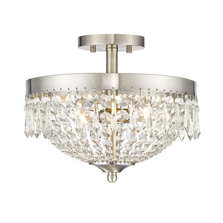 - Semi Flush 3 Light With Brushed Nickel Finish Steel Candelabra Base Bulb 13 inch 180 Watts