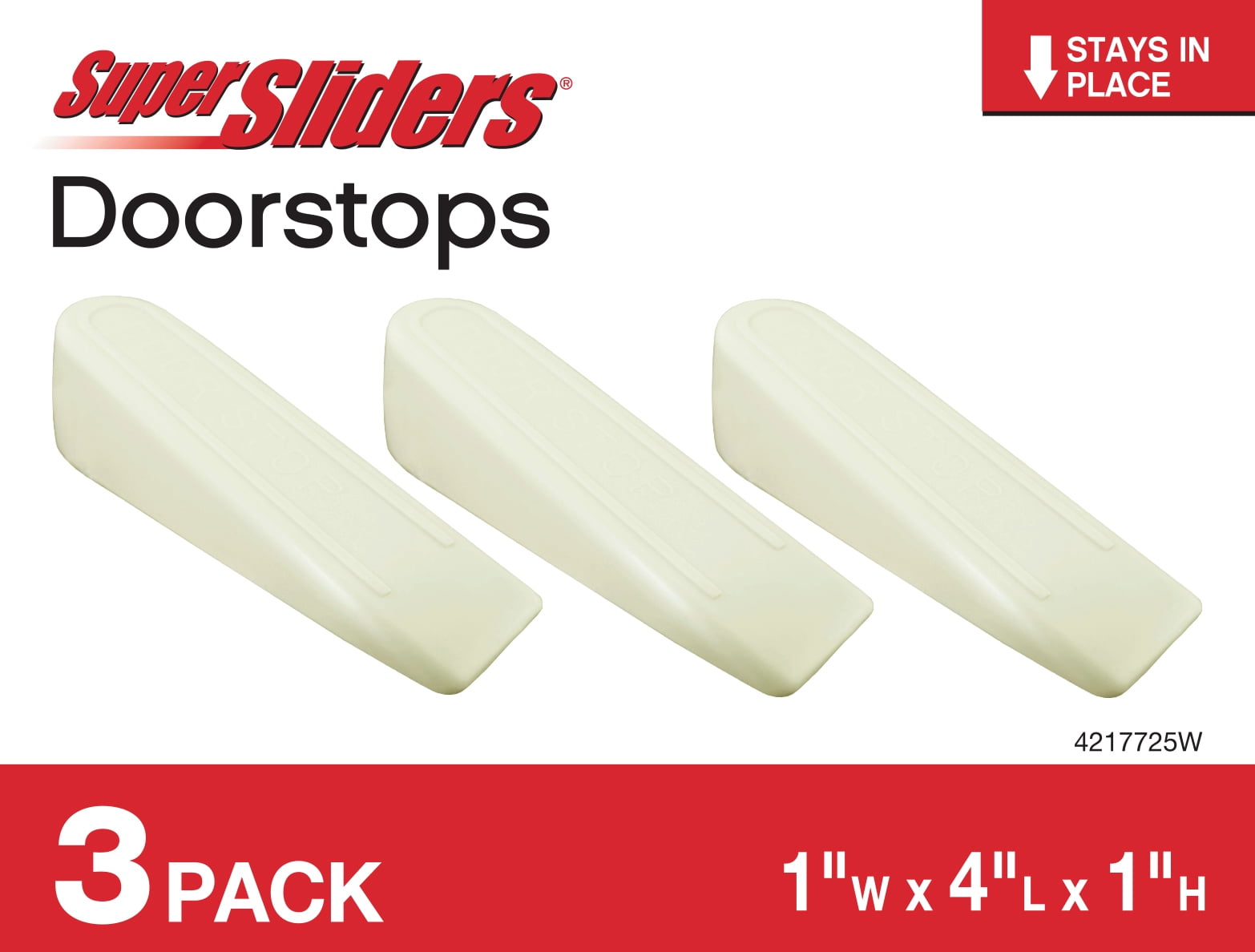 Super Sliders Non-Skid Rubber Door Stop, Wedge Design for Secure Hold on Textured Surfaces and Carpet (4 in x 1 in x 1 in) - 3 Pack, Beige