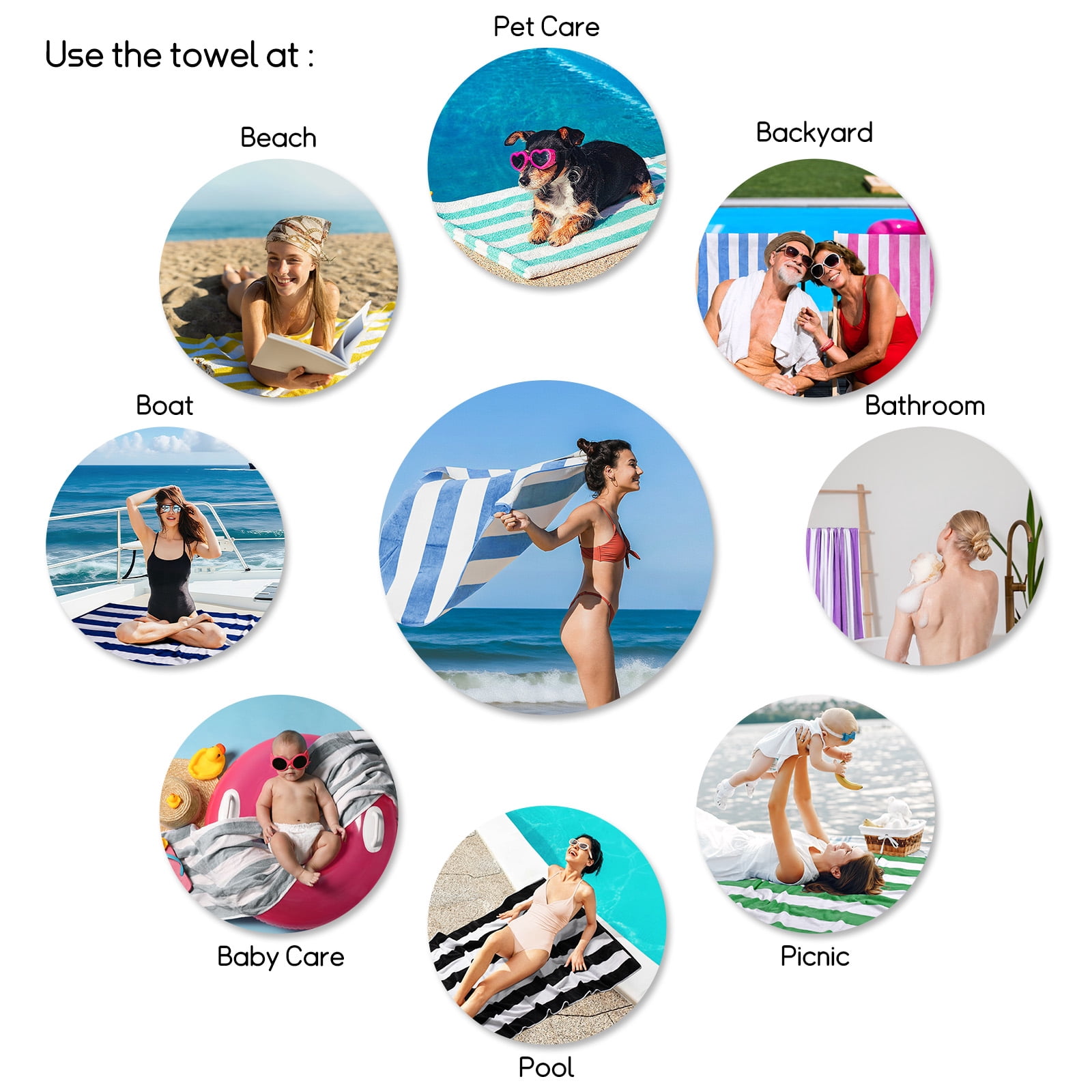 Ouxiaobai Cotton Oversized Beach Towel - 35 x 70 Inch Large Size Pool Towel, Striped Cabana Swim Towel