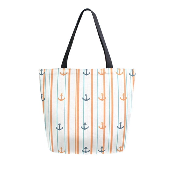 FORMRS Womens Canvas Tote Bag with Zipper Inner Pocket Shoulder Handbag, Beige Nautical Pattern
