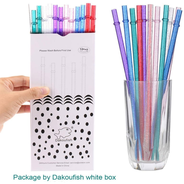 Dakoufish 5-11 Inch teal glitter tritan tumbler plastic straws reusable set  of 12 pcs with