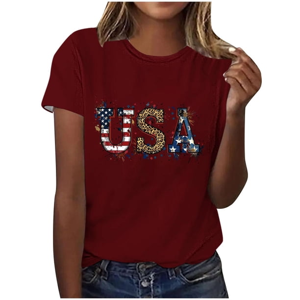 Tops de Ajuste Suelto para las Mujeres Sudadera Casual Impresa Manga Corta Cuello Redondo Superior, Poliéster