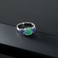 thumbnail image 3 of Gem Stone King 925 Sterling Silver Green Malachite and Blue Created Sapphire 3 Stone Engagement Ring for Women (4.20 Cttw, Gemstone, Cushion 8MM, Size 9), 3 of 5