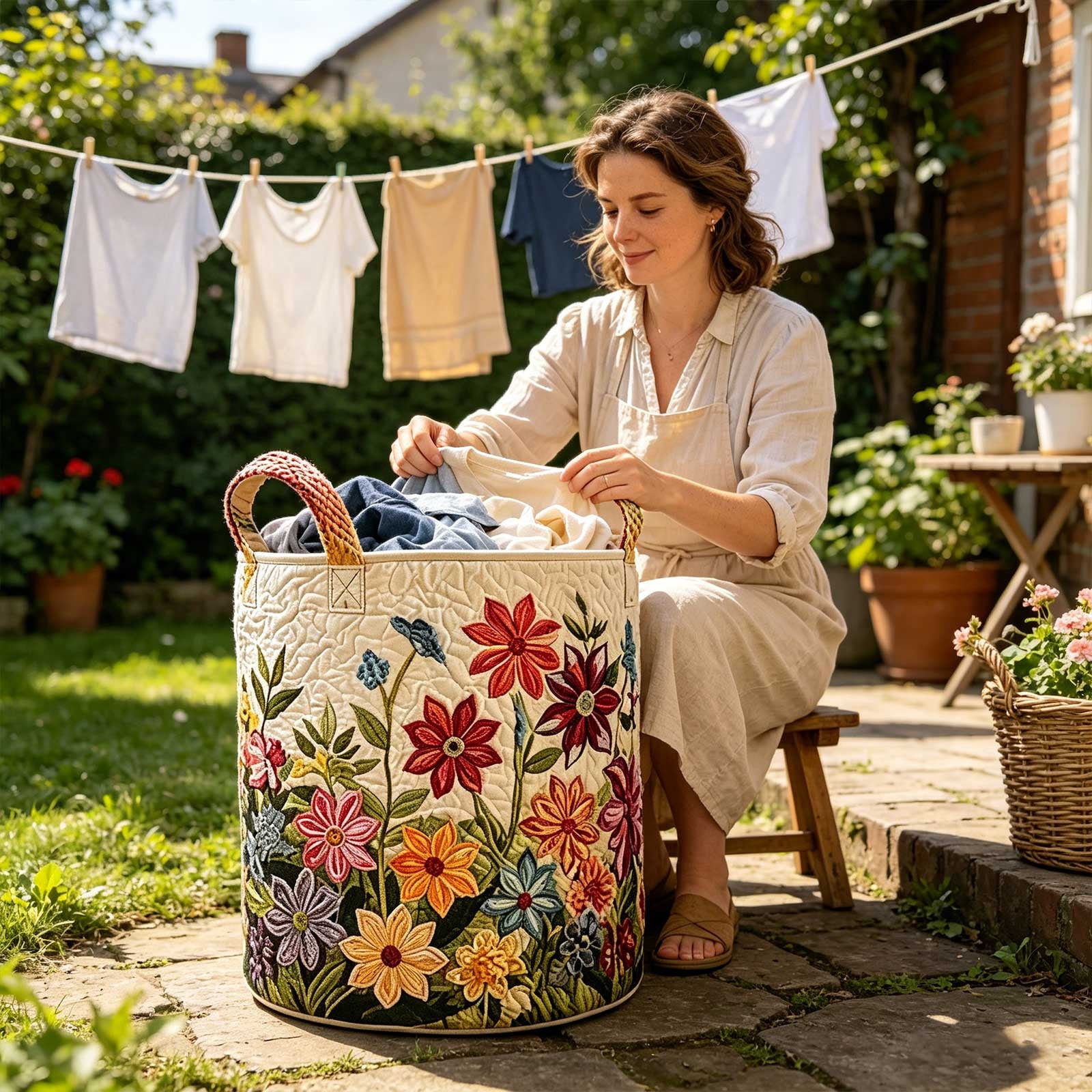 Quilted Dustproof Laundry Storage Basket, Boho Foldable Dirty Clothes Hamper, Portable Carry Handle Design, Multi-Purpose Home Organizer for Clothes Toys and Sundries, F-L