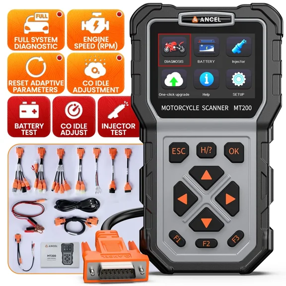 ANCEL MT200 Portable Motorcycle OBD2 Scanner Auto Diagnostic Tool with Troubleshooting Guide Battery Testing, ALL system Full OBD2 Tester Tools
