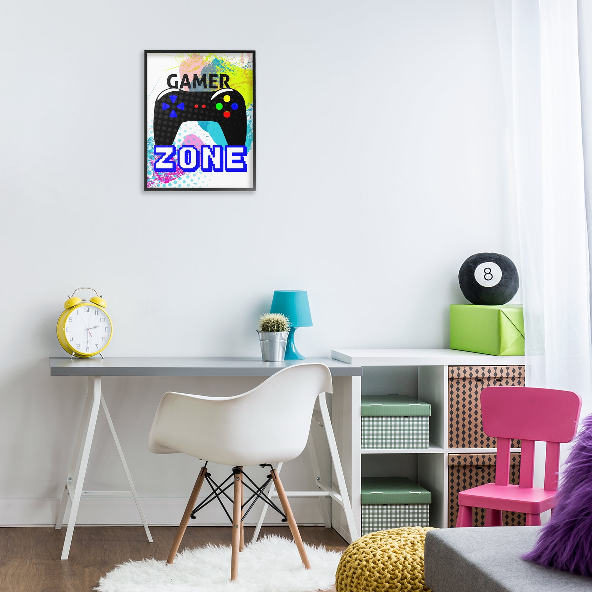 Stupell Industries Gamer Zone & Controller Typography Painting Black Framed Art Print Wall Art, 16 x 20