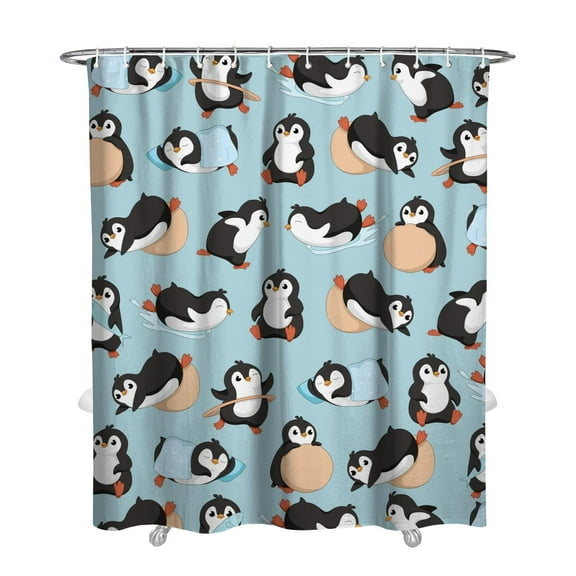 Emperor Penguin Snowflake Shower Curtain - Waterproof 72x84 Inch Cute Winter Animal Print Bathroom Drapes with 12 Hooks, Machine Washable & Quick Dry