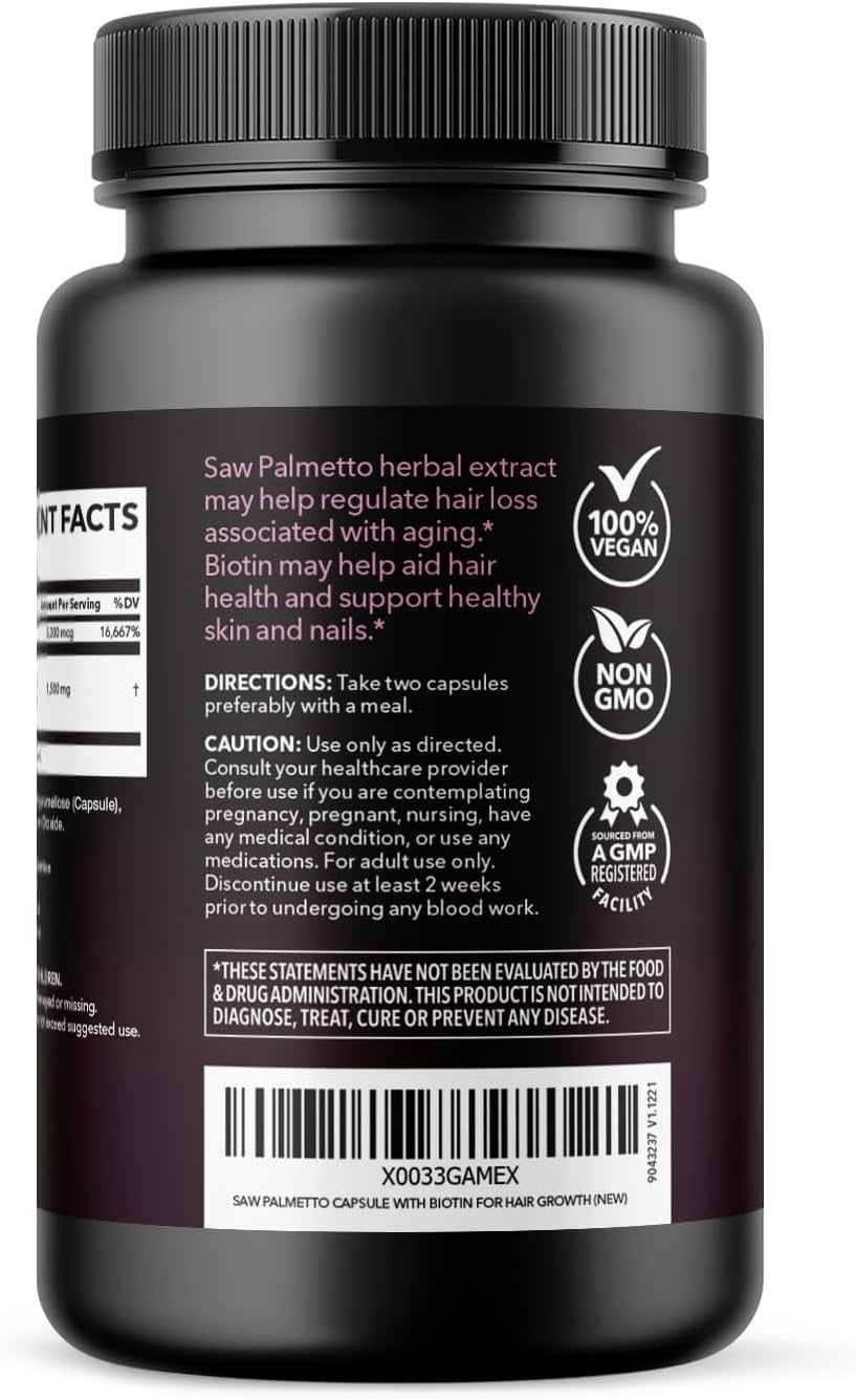 Havasu Nutrition Saw Palmetto Capsules For Women with 5000mcg Biotin for Hair, Skin & Nails, 120 Count