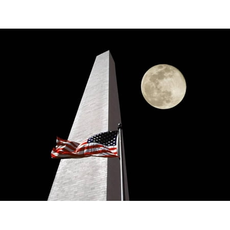 - Collage of the Washington Monument, American Flag, and Moon Print Wall Art By Diane Miller