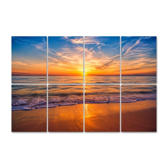 8 Pack Art Acoustic Panels Ocean Beach Sunset Self-Adhesive Decorative Sound Absorbing Wall Panels, Sound Panels for Recording Studio Living Room 48"x32"