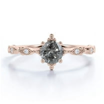 JeenMata Unique .65 Carat Round Cut Natural Salt and Pepper Diamond Dainty Modern Engagement Ring in 18K Rose Gold over Silver