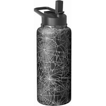 Halloween Water Bottle 32oz Spider Web Sports Bottles with Flip Straw Halloween Gifts for Women Men Stainless Steel Cup Tumbler Spooky Gift for Adults