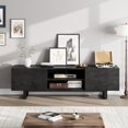 thumbnail image 6 of Garvee Industrial TV Stand for 80 Inch TV, Modern Black Wood Entertainment Center with 2 Drawers, Heavy Duty Metal Legs, Open Storage, Media Console Table, 6 of 7