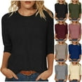 thumbnail image 7 of gakvbuo 3/4 Sleeve Shirts For Women Tops Round Neck Loose Pullover Tunic Tops Casual T-Shirts Round Neck Cute Basic Tees Blouses, 7 of 7