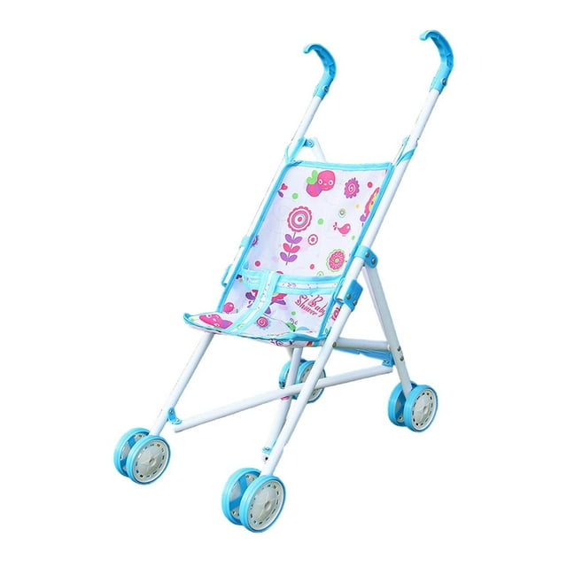 Siruishop Poussette pour Poupée (Poupée Non Incluse) Poussette Pliable pour Poupée Jouet pour Filles Bleu