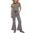 thumbnail image 6 of BXJX Girls Outfit Sets 2 Piece, Crew Neck Striped Short Sleeve Girls Summer Clothing Sets Black Size 5-6 T, 6 of 7