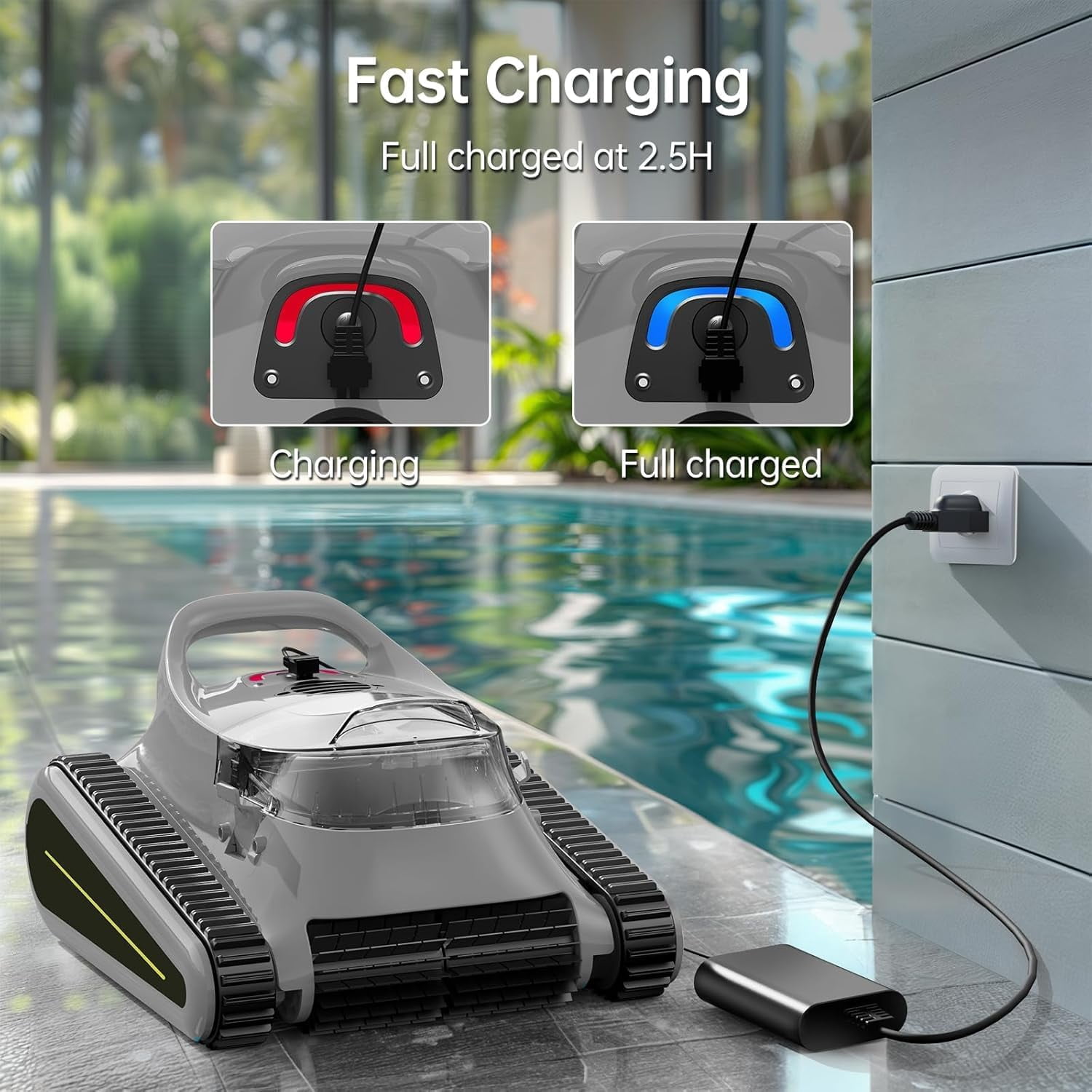 Cordless Robotic Pool Cleaner, Smart Navigation, 150min Runtime, 180W Powerful Suction, Cleans Floor Walls Waterline for Inground & Above Pool