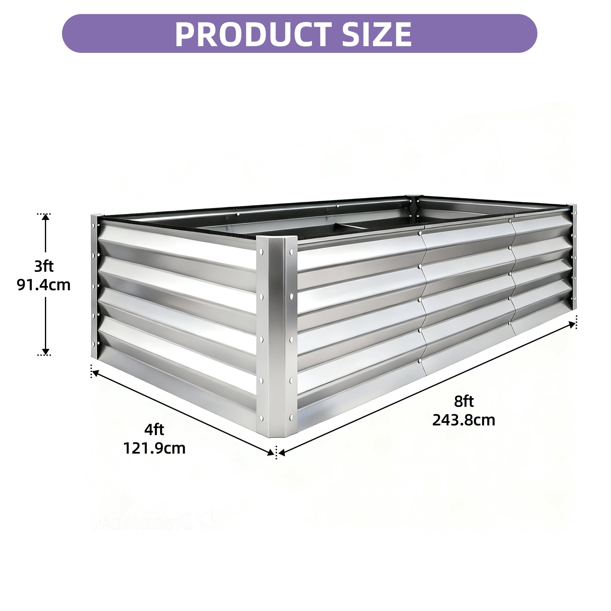 Uforic 8x4x3ft Large Galvanized Metal Raised Garden Bed Kit with Gloves, Support Rod & Safety Rubber, Outdoor Above Ground Planters for Plants Vegetables Flowers, Silver