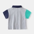 thumbnail image 6 of GYRATEDREAM Kids Baby Boys Summer Outfits Patchwork Color Block Lapel Collar Button down Short Sleeve Top + Elastic Waistband Shorts with Pockets 2 Piece Sets Toddler Child for 2 Years-8 Years, 6 of 8