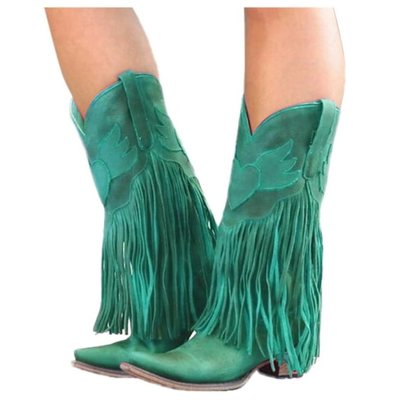 Western Boots For Women, Leather Square Toe With Tassel Detail, Low Block Heel Ankle Boots, Casual Comfortable Cowboy Boots