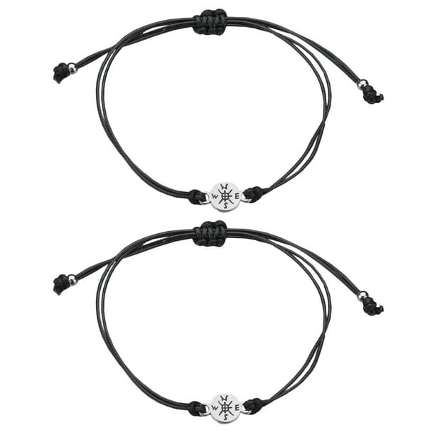 2 pulseras vintage tejidas a mano con diseño de brújula, elegantes, de moda, ajustables, con cuerda de mano (con papel)