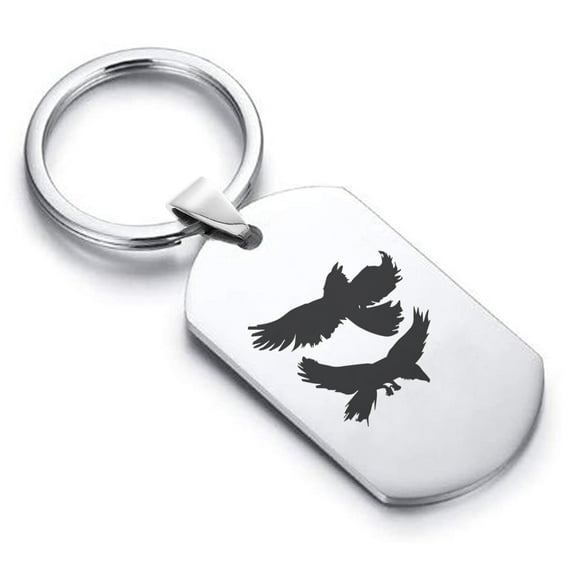 Stainless Steel Viking Odin’s Ravens Dog Tag Keychain Circle Ring