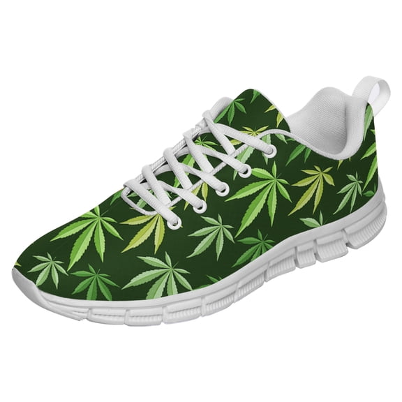 Marijuana Leaf Shoes for Men Women Running Sneakers Breathable Casual Sport Tennis Shoes Gift for Him Her White Size 3.5