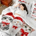 thumbnail image 4 of Castle Fairy Cute Cats 7 Pieces Bedding Comforter Set for Kids,Red Bowknot Full Bedding Set Lightweight,Merry Christmas Fitted Sheet Flat Sheet,Lightweight Room Decor, 4 of 8