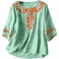 thumbnail image 4 of CONZONE Women's Tshirts 3/4 Sleeve T Shirts for Women Casual Crew Neck Embroidery Lightweight Tees Soft Cozy Tops, 4 of 4