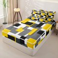 thumbnail image 3 of Castle Fairy Mid Century Geometric Block Zipper Queen Comforter Set with Fitted Sheet and 2 Pillowcases,Abstract Square Layout Zipper Bedding Set,Yellow Black Gray,Reversible, 3 of 7