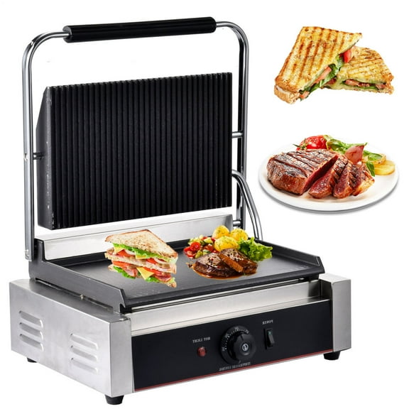 Commercial Panini Press | Electric 1200W Toaster Sandwich Maker | Large Sandwich Press with Grooved Top, Smooth Bottom for Grilled Cheese, Snacks, Breakfast