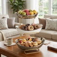 thumbnail image 2 of LUOLUO 3 Tier Ceramic Fruit Bowl With Metal Stand, Ceramic Fruit Display Shelf for Kitchen & Gathering,Ceramic Bowls for Food,Vegetable,Cake,Cookies(Silver), 2 of 14