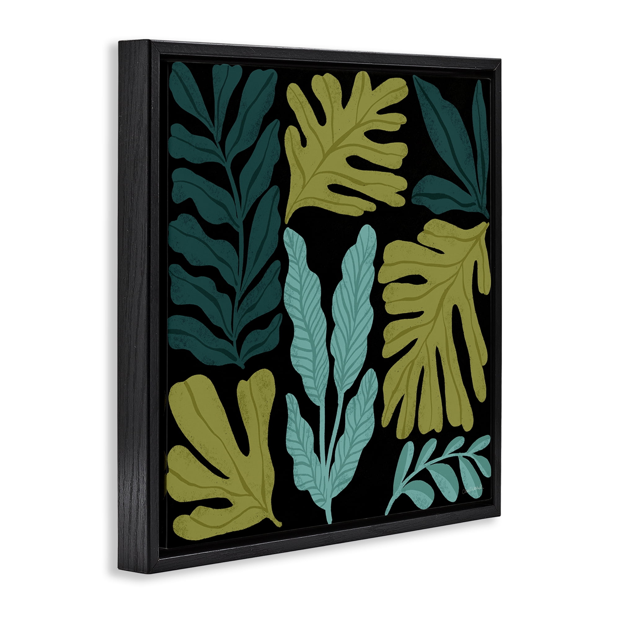 Stupell Industries Leaf Sprigs Collage Plants & Flowers Painting Black Floater Framed Canvas Art Print Wall Art, 18 x 18