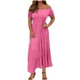 thumbnail image 2 of Antinious Summer Beach Dresses for Women,Casual Dresses for Women Solid Pleated Layered Short Sleeved Hem Dress,Pink,S, 2 of 5