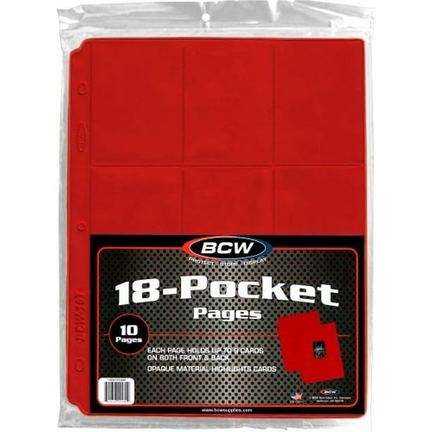 BCW (10) Trading Card 3Ring Binder Pages Holds 18 Cards Red Brand
