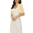thumbnail image 4 of INSPIRE CHIC Women's Shrugs Open Front Bolero Ruched Short Sleeves Cropped Cardigan S Apricot, 4 of 6