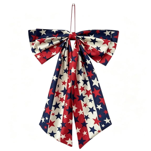 35*23.6IN Patriotic Large Hanging Bow Decoration - Red, White and Blue Star and Stripe Design, , Ideal for 4th of July, Memorial Day, Front Porch, and Outdoor Independence Day Home Decor,A
