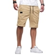 thumbnail image 2 of Nestiefly Men's Casual Shorts Cotton Linen Elastic Waist Drawstring Shorts Lightweight Summer Beach Shorts with Pockets Khaki 3XL, 2 of 9